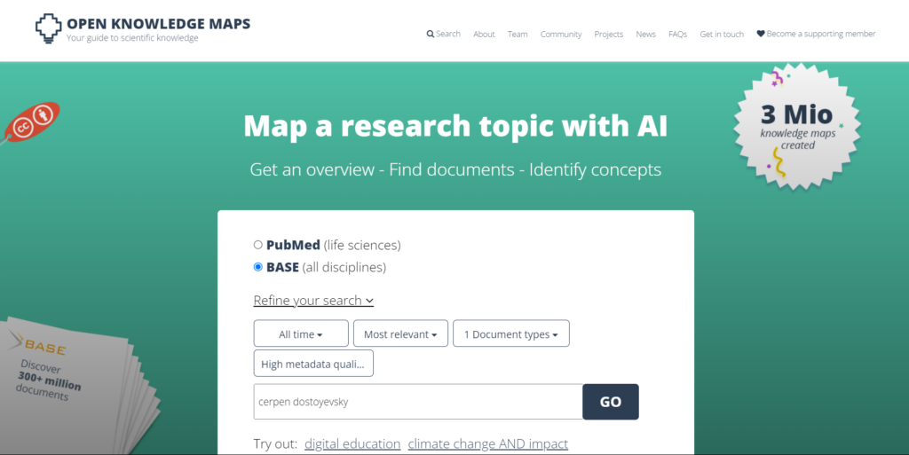 Bar pencarian Open Knowledge Maps.